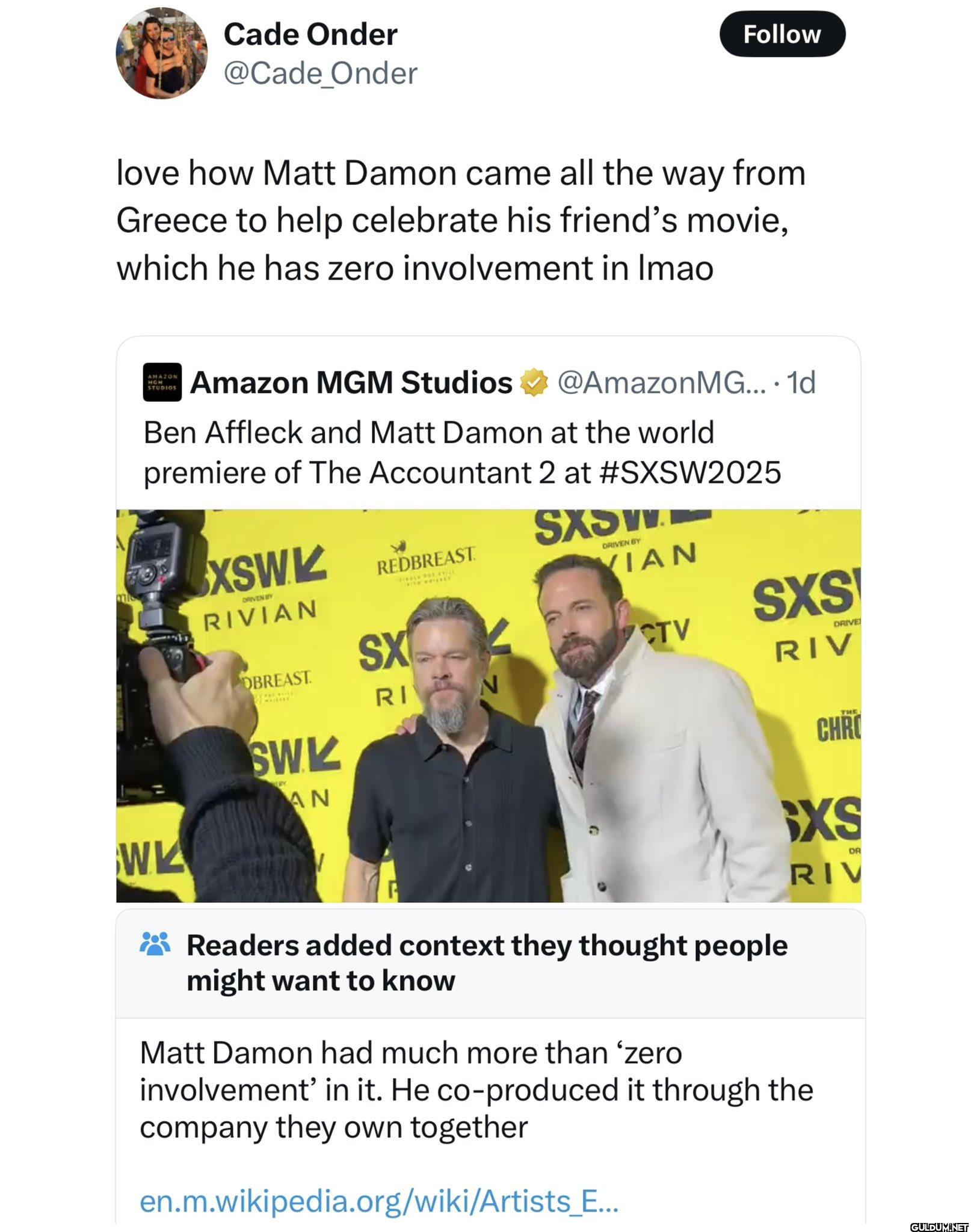 Follow love how Matt Damon...