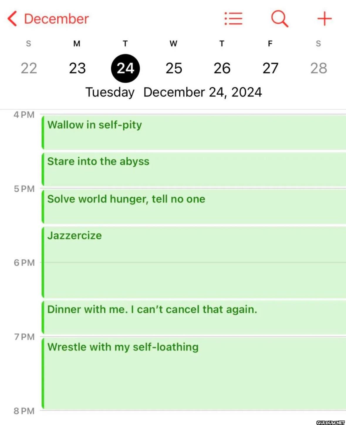 December = + S M T W T S 22 23 24 25 26 27 28 4 PM 5 PM Tuesday ...