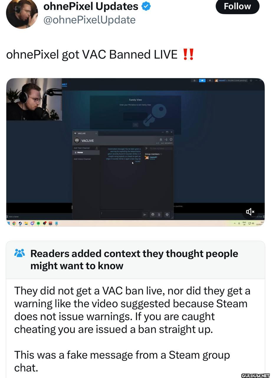 ohnePixel got VAC Banned...