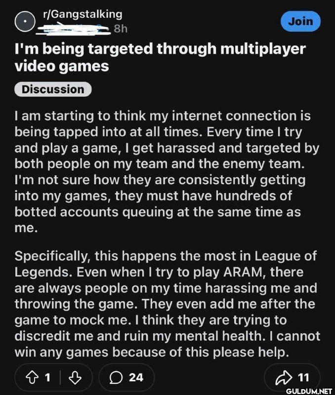 8h Join I'm being targeted...