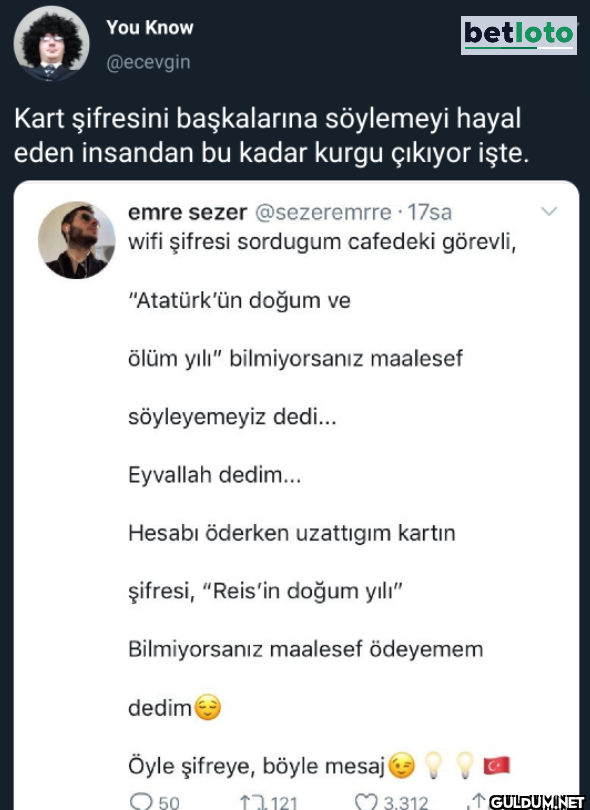 betloto Kart şifresini...