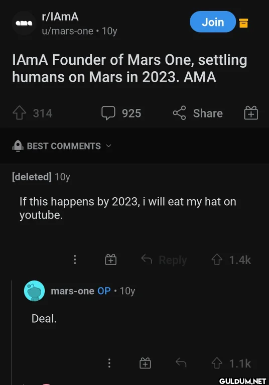r/IAmA Join u/mars-one 10y...