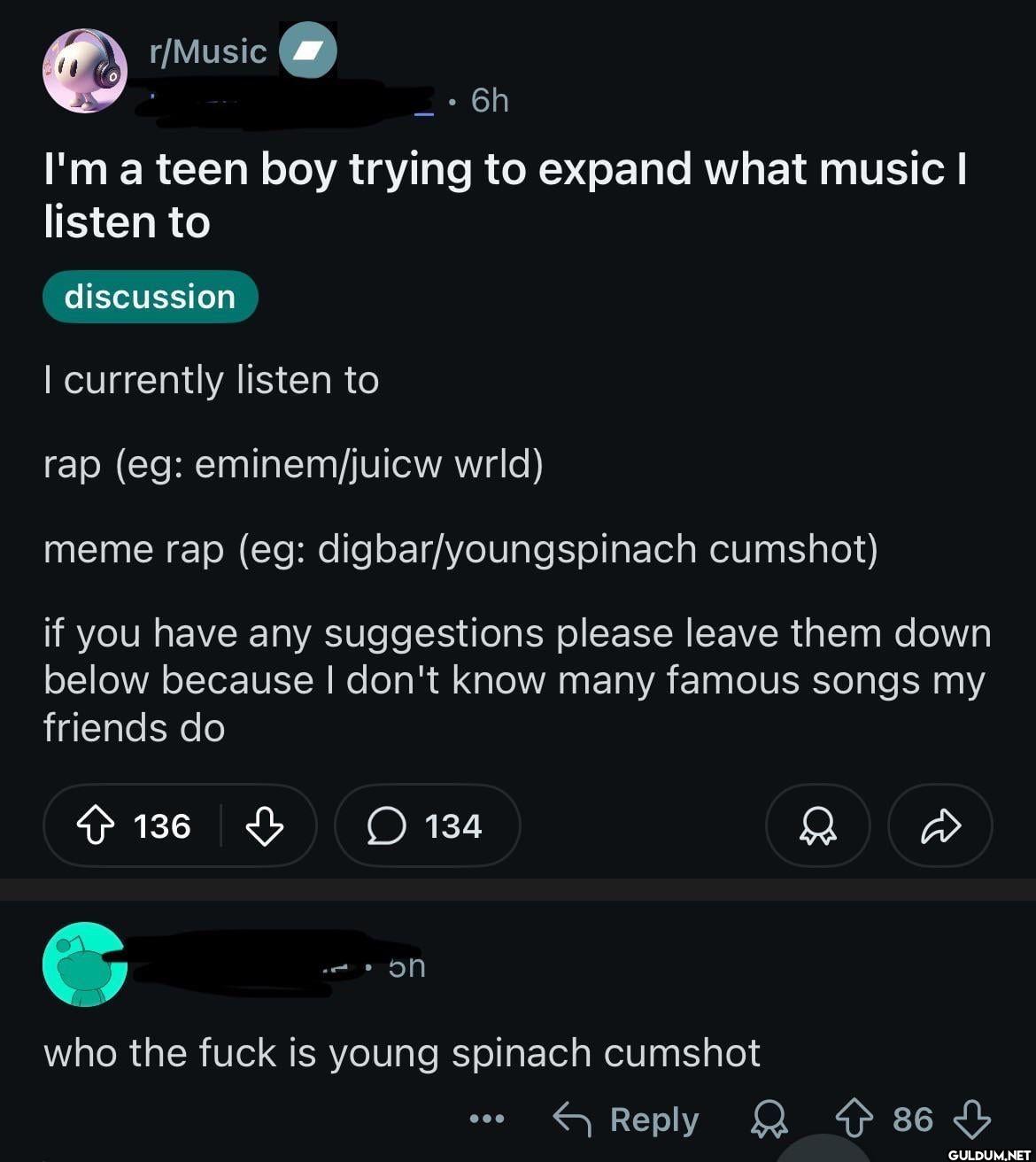 r/Music 6h I'm a teen boy...