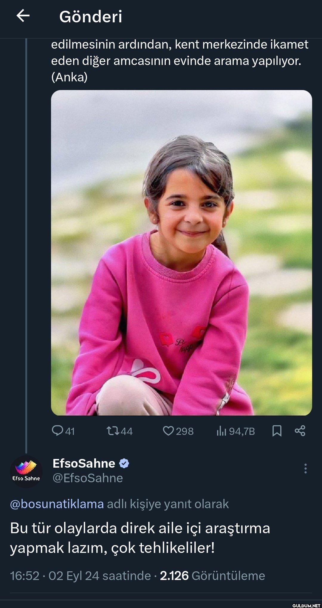 En baştan dedim aileye...