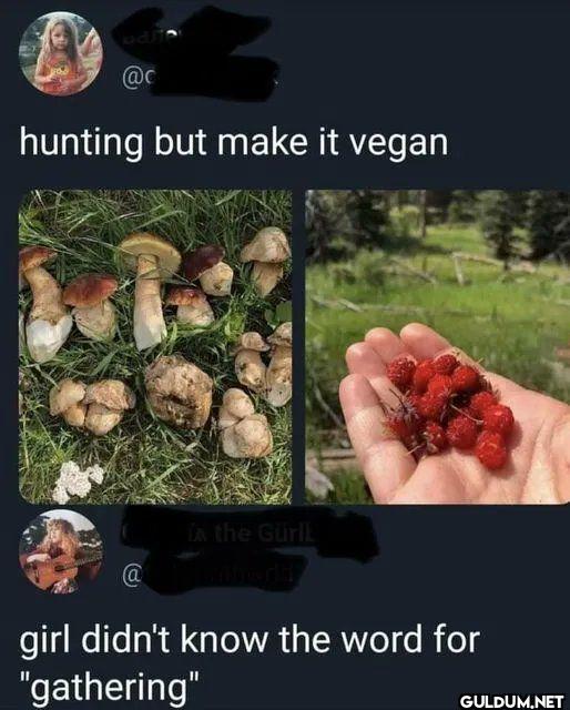 hunting but make it vegan...
