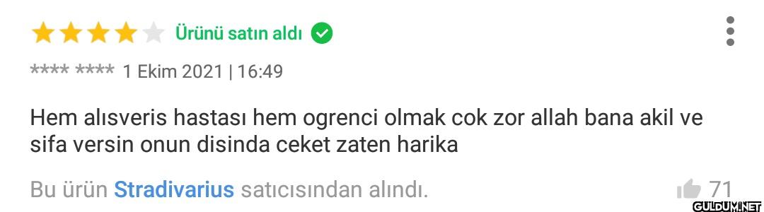 Ürünü satın aldı **** ****...