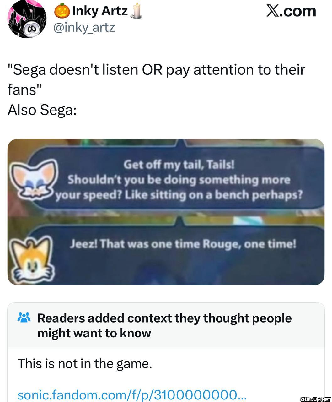 X.com "Sega doesn't listen...