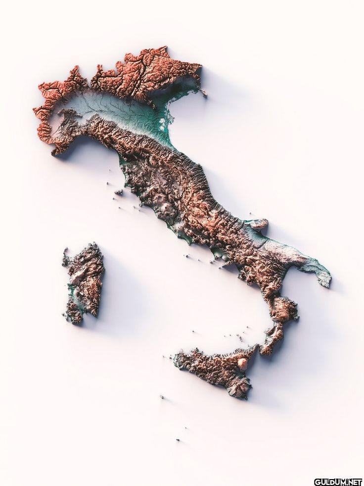Shaded relief map of Italy.