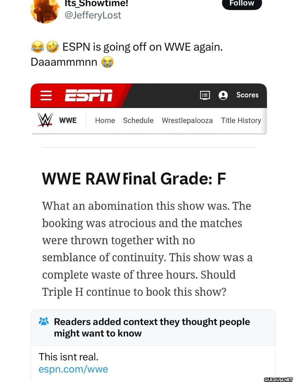 ESPN is going off on WWE...