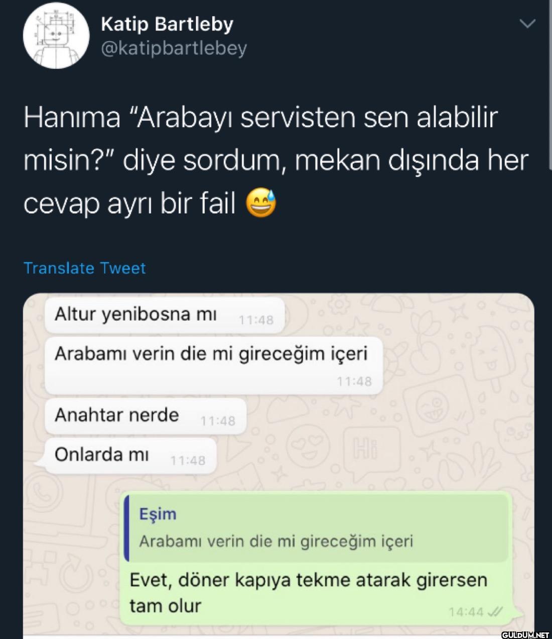 Hanıma "Arabayı servisten...