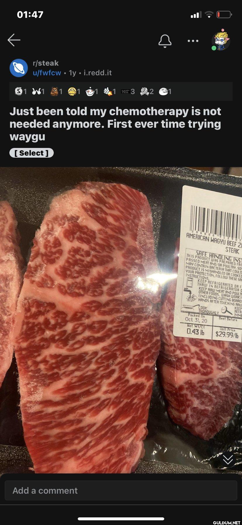 W    01:47 r/steak u/fwfcw...